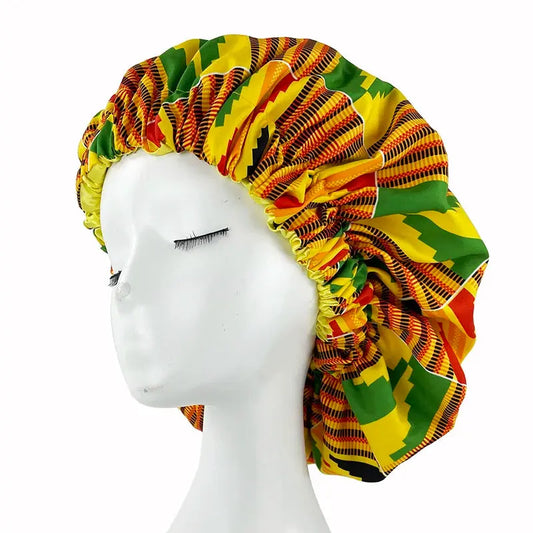 New Extra Large Women African Pattern Print Fabric Ankara Bonnets Satin Lined Bonnets Night Sleep Hat Ladies Turban Wholesale RosyasT