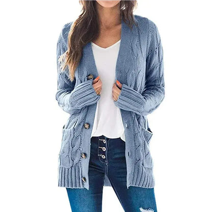 2024 Autumn Winter Women Long Sleeve Knitted Cardigan Single Breasted Solid Color V Neck Loose Sweater Outwear Oversize S-3XL RosyasT