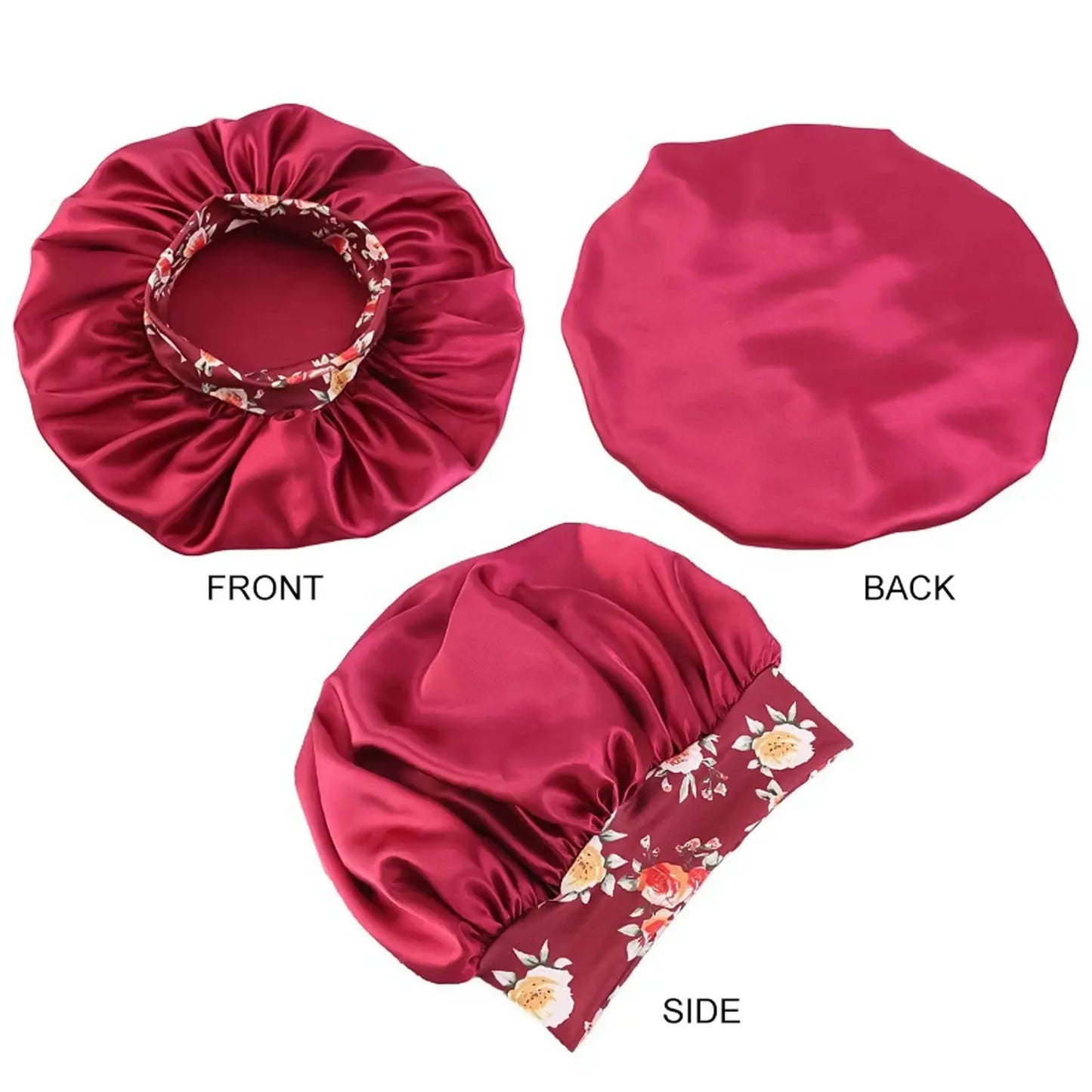 Women's Fashion Bonnet Flower Printed Hair Hat with Wide Edge Elastic Silk Smooth Satin Face for Daily Home Sleep Hat RosyasT