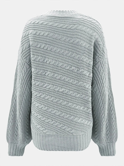 Autumn and winter women's round neck solid color button rope loose and versatile woolen pullover top RosyasT