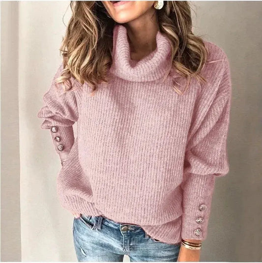 Autumn Winter New Solid Color Casual Fashion Loose Sweaters Women Long Sleeve High Collar Street Sweatshirt Pullover Top Female RosyasT