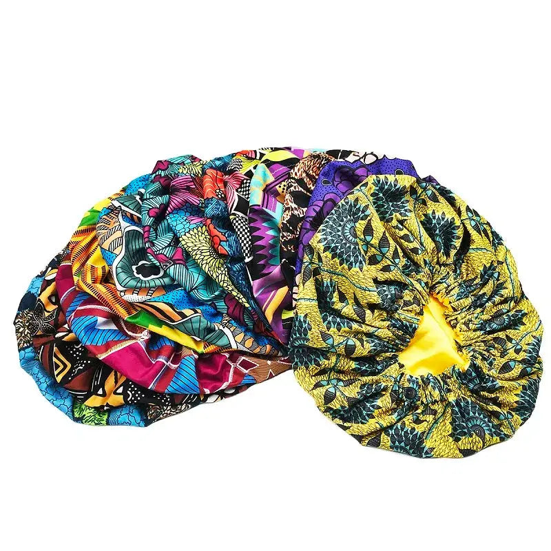 New Extra Large Women African Pattern Print Fabric Ankara Bonnets Satin Lined Bonnets Night Sleep Hat Ladies Turban Wholesale RosyasT