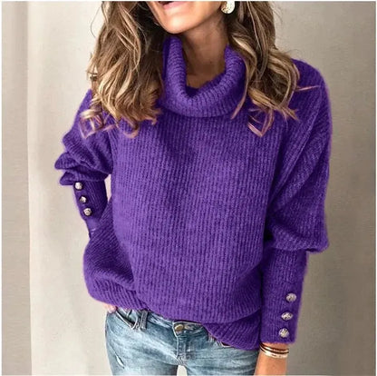 Autumn Winter New Solid Color Casual Fashion Loose Sweaters Women Long Sleeve High Collar Street Sweatshirt Pullover Top Female RosyasT