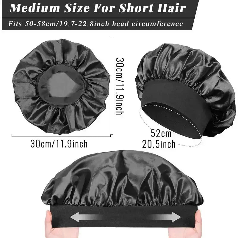 1pcs Soft Silk Satin Lined Bonnet Large Satin Hair Bonnet Household Sleep Shower Cap Hair Wrap Cover for Long Hair Salon Tool RosyasT