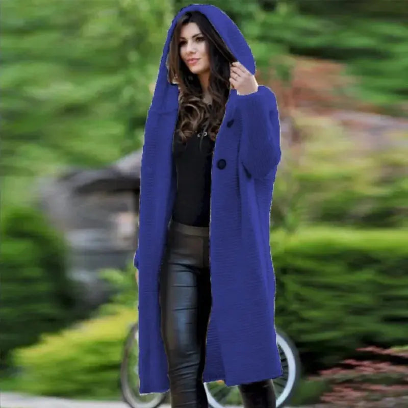 Autumn and Winter New Cardigan Long-sleeved Wool Solid Colour Knitted Long Top Jacket Woman RosyasT