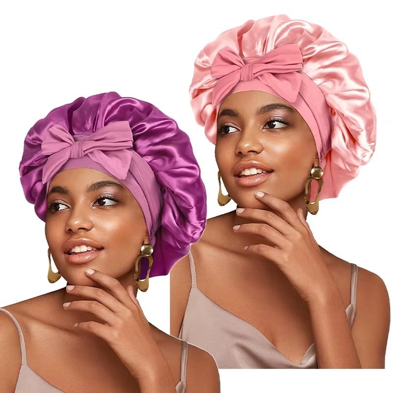 Adjustable Satin Bonnet with Tie Band for Sleeping RosyasT