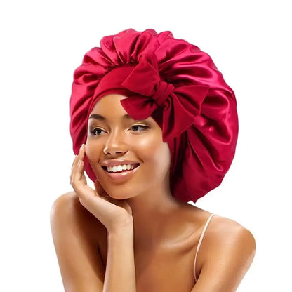 Adjustable Satin Bonnet with Tie Band for Sleeping RosyasT