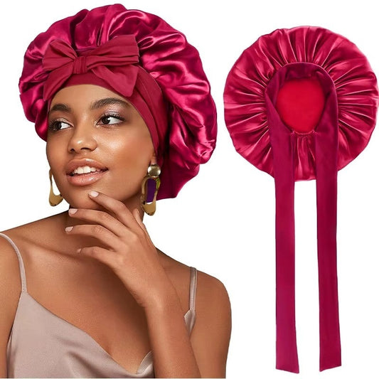 Adjustable Satin Bonnet with Tie Band for Sleeping RosyasT