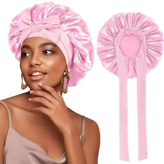 Adjustable Satin Bonnet with Tie Band for Sleeping RosyasT
