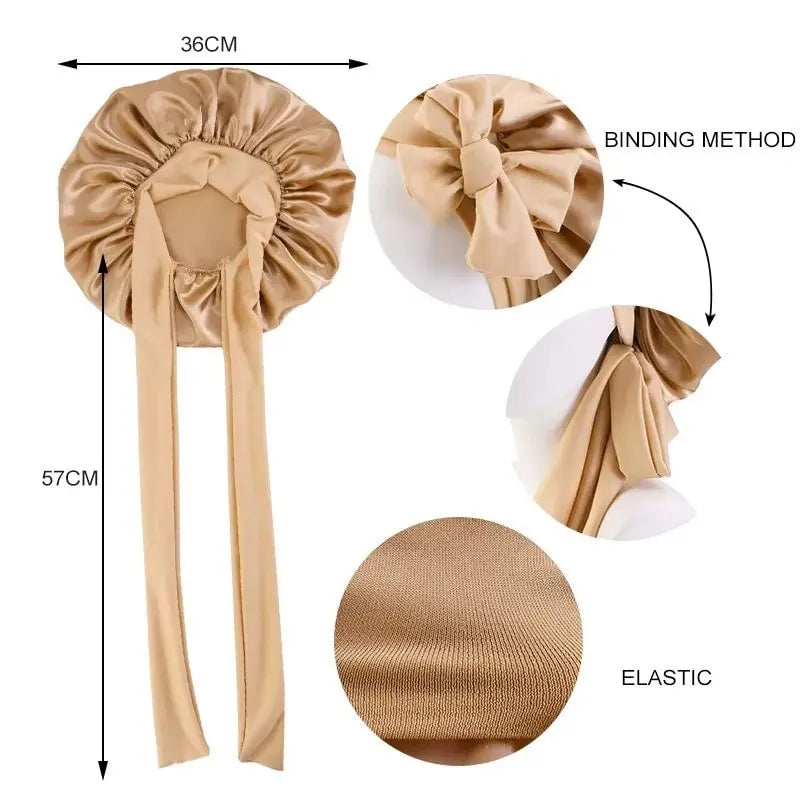 Adjustable Satin Bonnet with Tie Band for Sleeping RosyasT
