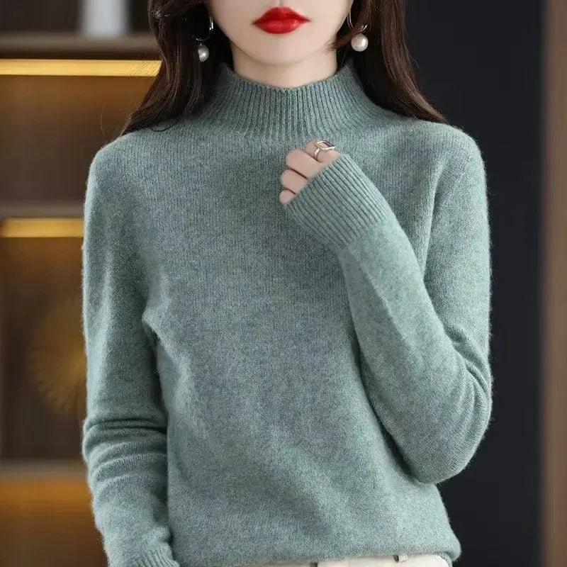 Half High Collar Women's Sweater Autumn & Winter Basic Knitwear Long Sleeve  Pullover RosyasT