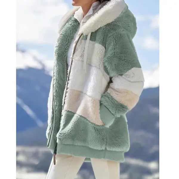 Oversized Jacket for Women 2025 Autumn Winter Plush Pocket Hooded Loose Zipper Coat RosyasT