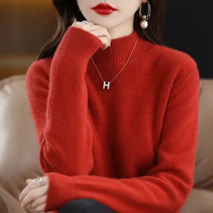 Half High Collar Women's Sweater Autumn & Winter Basic Knitwear Long Sleeve  Pullover RosyasT