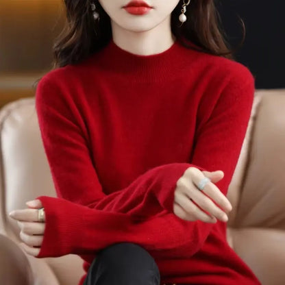 Half High Collar Women's Sweater Autumn & Winter Basic Knitwear Long Sleeve  Pullover RosyasT