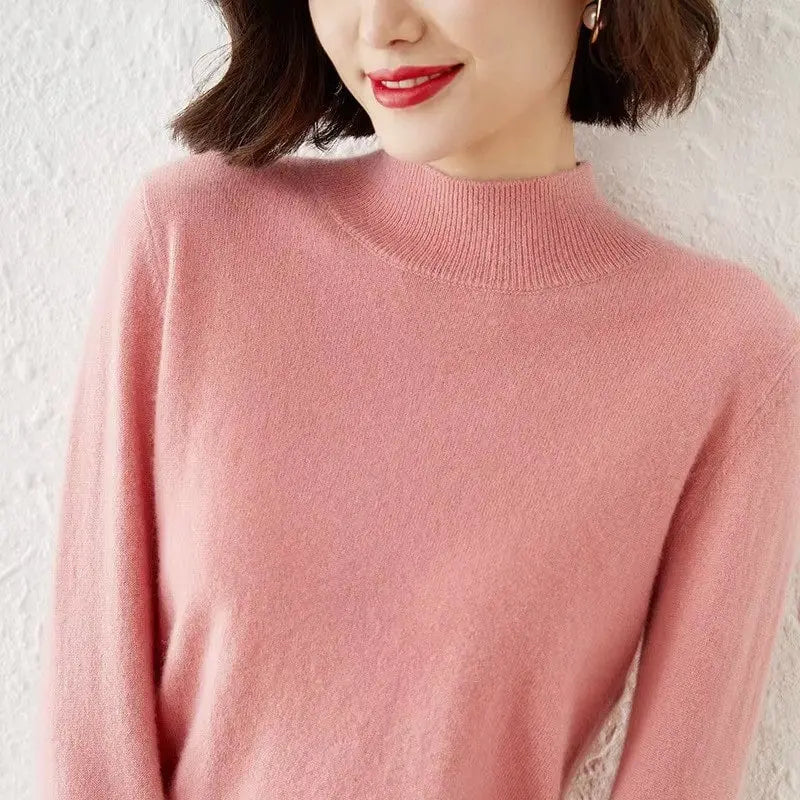 Half High Collar Women's Sweater Autumn & Winter Basic Knitwear Long Sleeve  Pullover RosyasT