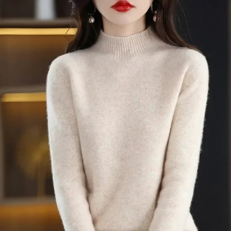 Half High Collar Women's Sweater Autumn & Winter Basic Knitwear Long Sleeve  Pullover RosyasT