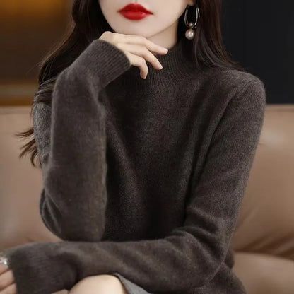 Half High Collar Women's Sweater Autumn & Winter Basic Knitwear Long Sleeve  Pullover RosyasT