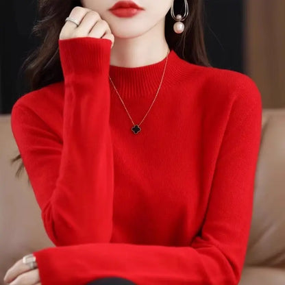 Half High Collar Women's Sweater Autumn & Winter Basic Knitwear Long Sleeve  Pullover RosyasT