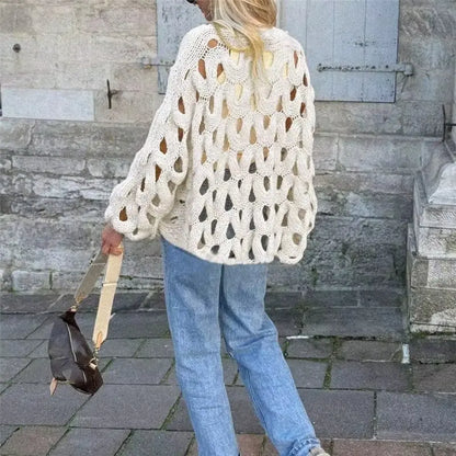 Elegant Crochet Hollow Out Sweater Autumn Winter Fashion Resort Blouses RosyasT