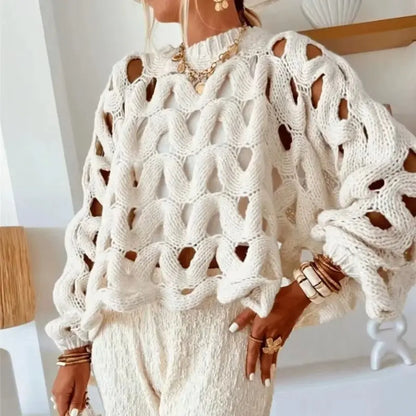 Elegant Crochet Hollow Out Sweater Autumn Winter Fashion Resort Blouses RosyasT