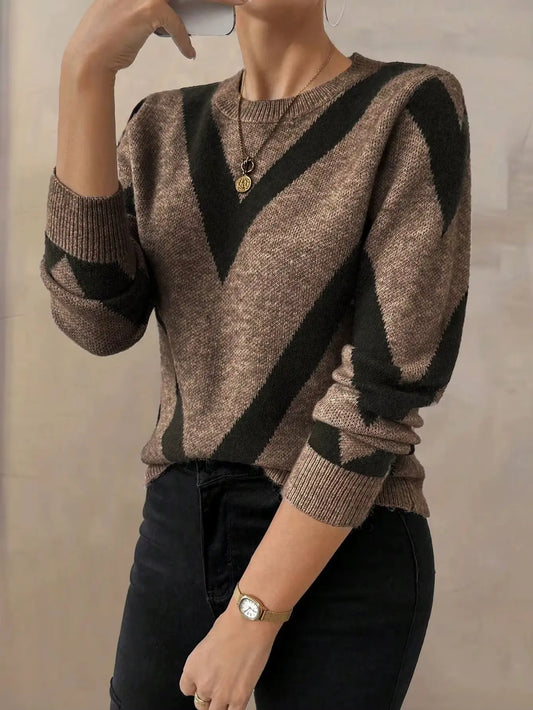 New autumn and winter geometric pattern round neck long sleeved knitted RosyasT
