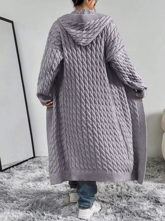 Ladies' Long Hooded Cardigan Jacket before Shoulder Drop RosyasT