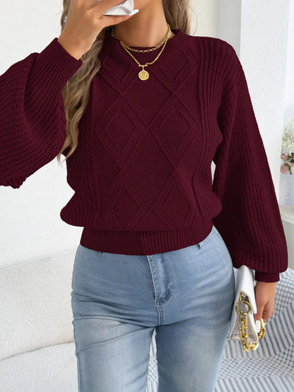 Women's Solid Color Round Neck Lantern Long Sleeve Knitted Sweaters for 2025 Autumn Winter Clothes Yellow Red Khaki RosyasT