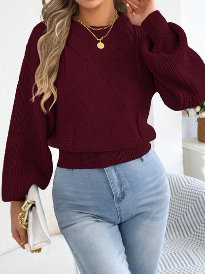 Women's Solid Color Round Neck Lantern Long Sleeve Knitted Sweaters for 2025 Autumn Winter Clothes Yellow Red Khaki RosyasT