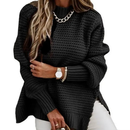 Womens Elegant Knitted Pullover – Cozy and Stylish Long Lantern Sleeve Sweater RosyasT