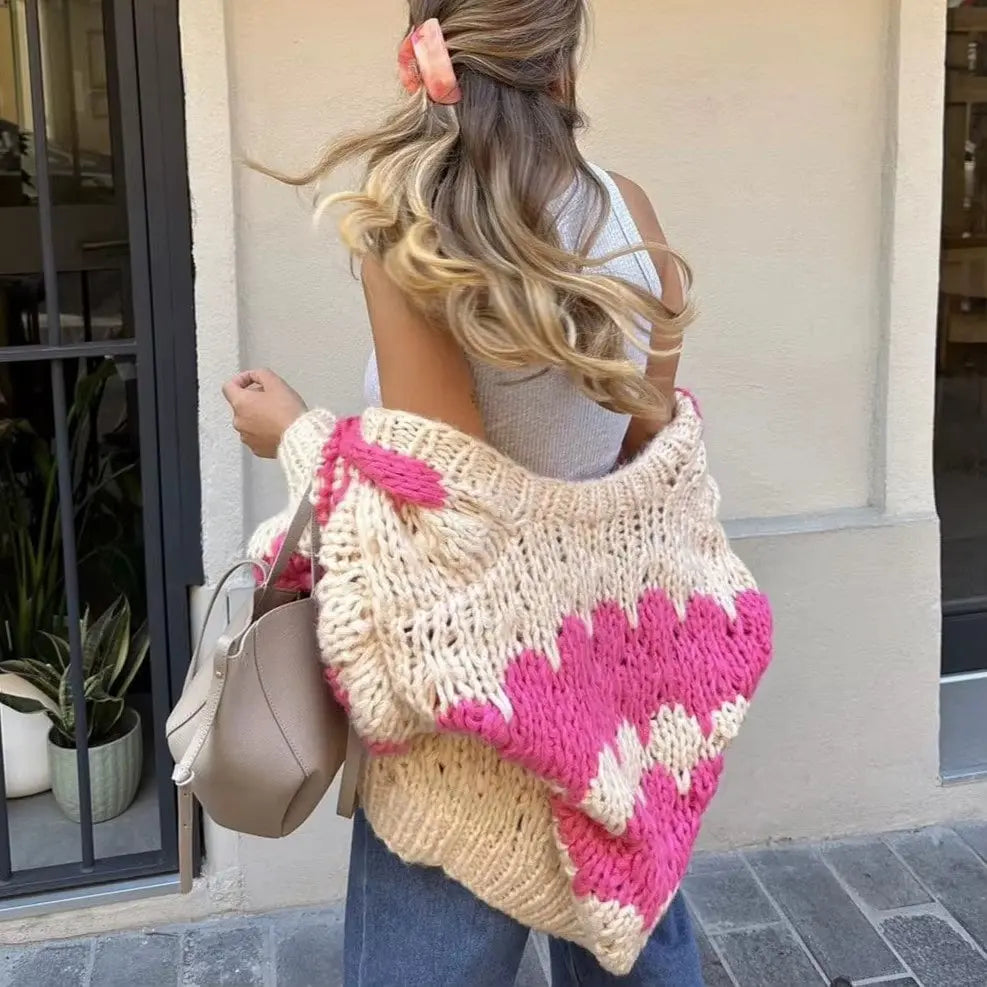 Vintage Stripe Lantern Sleeves Knitted Cardigan Women's Cropped Aesthetic Cardigan RosyasT