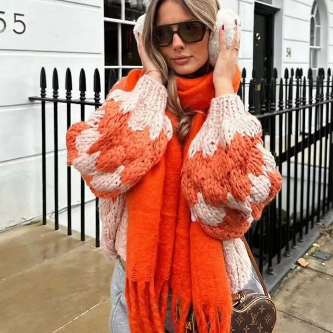 Vintage Stripe Lantern Sleeves Knitted Cardigan Women's Cropped Aesthetic Cardigan RosyasT