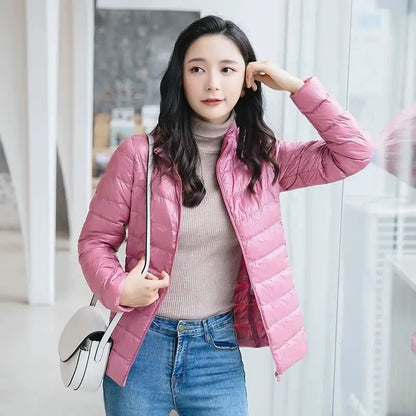 Women Fall Jacket Fashion Short Ultra Lightweight Packable Puffer Coats  Female Down Warm Slim Fit RosyasT