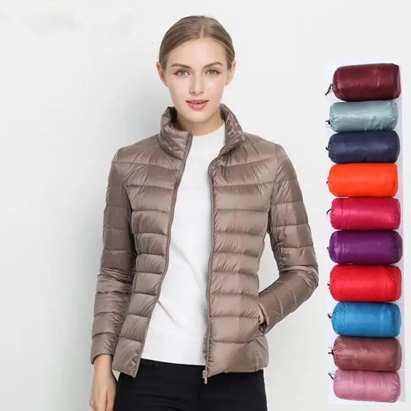 Women Fall Jacket Fashion Short Ultra Lightweight Packable Puffer Coats  Female Down Warm Slim Fit RosyasT